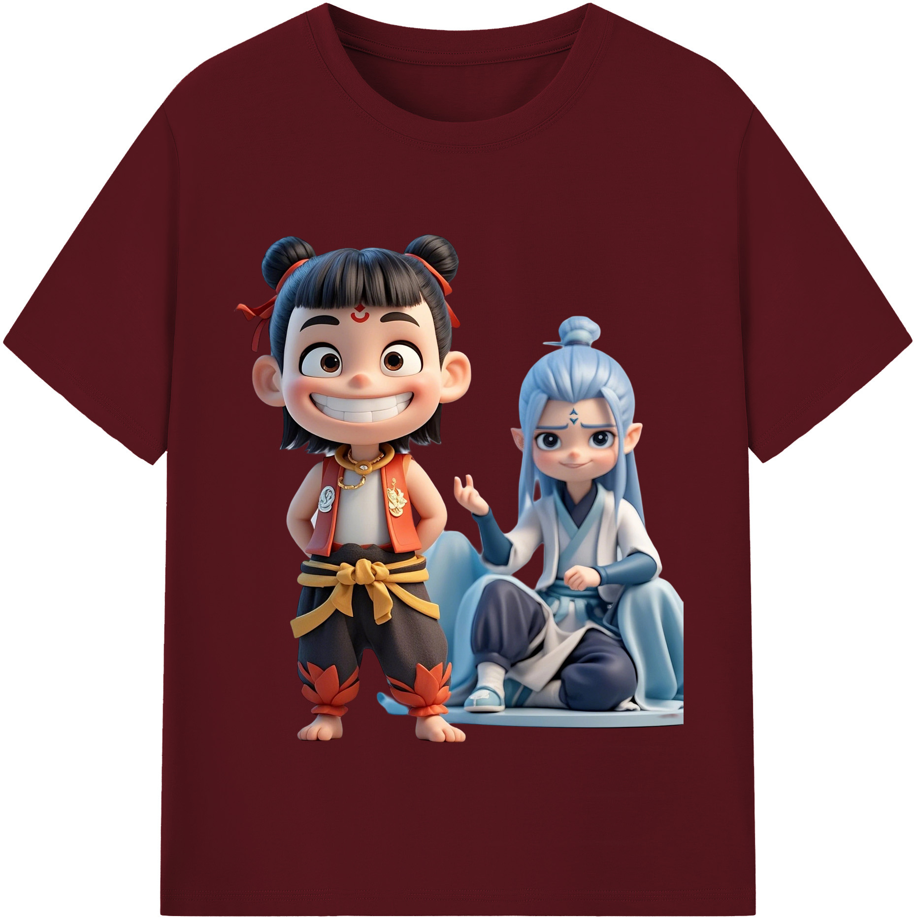 （画像用） Ne Zha 2 ナタ 魔童の大暴れ 綿100％半袖Tシャツ（フロントプリント）